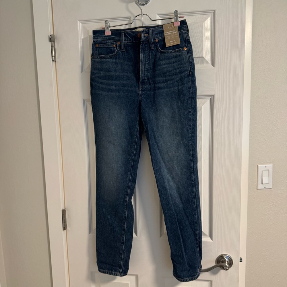 Madewell Women's perfect vintage Straight Leg Jeans in Dark Blue